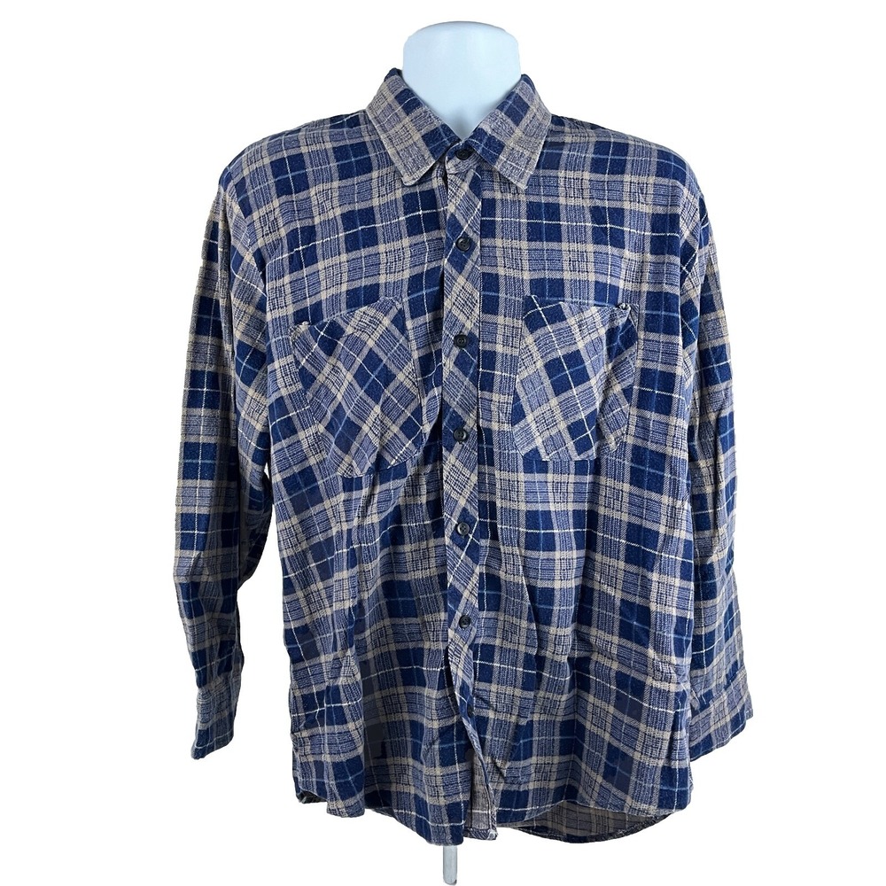 Wilderness Vintage 1990s Flannel Button Front Shirt Men's XL‎ Blue Grunge Look